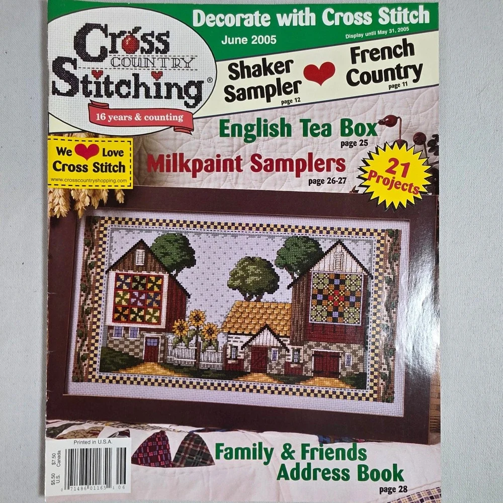 Cross Country Stitching June 2005 Cross Stitch Patterns Primitive Folk Art OOP